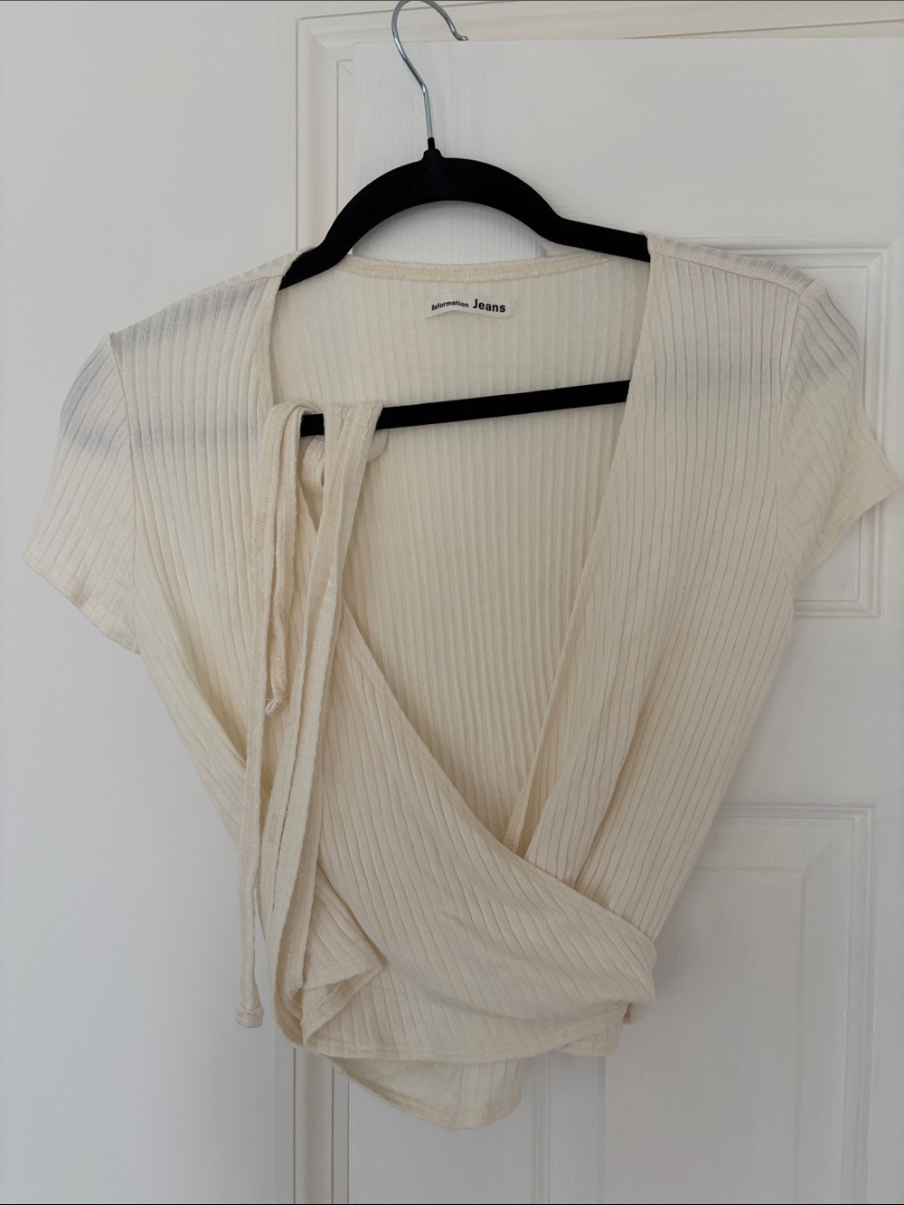 Reformation Cream Crop Wrap Blouse